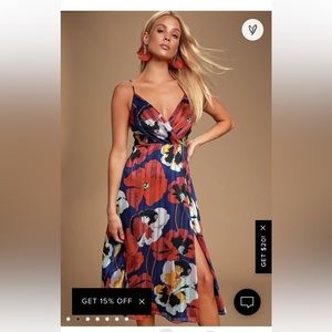 NWOT All About Love Royal Blue Floral Print Midi Dress XS